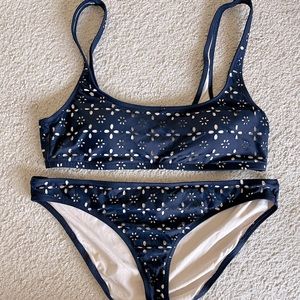 Navy blue J.Crew bikini. Laser cut details make it super cute!